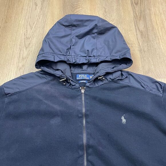 Polo Ralph Lauren Jacket Mens 2XL Blue Estate Rib Full Zip Hooded Pony - Picture 2 of 16